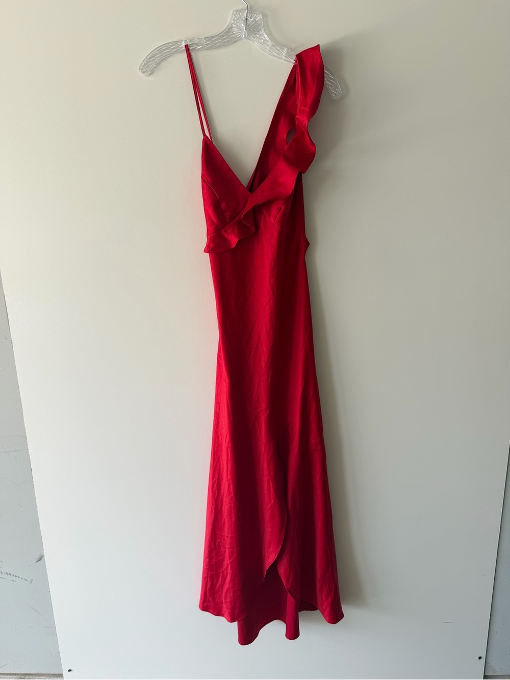 Urban Outfitters Red One-Shoulder Ruffle Slip Dress